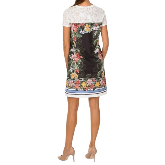 Desigual Black with Multi Color Tropical Print Short Sleeve Sheath T-Shirt Dress - Picture 4 of 8